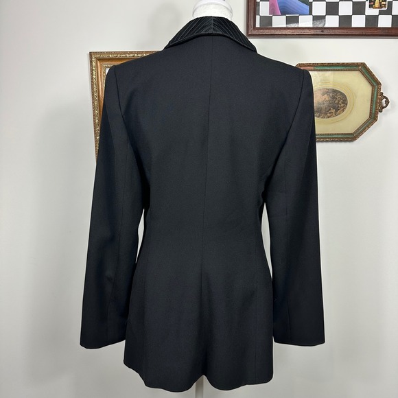 Vintage Albert Makali x Cache Black Blazer Satin Pleated Collar - SIZE 6 Bow Tie - Picture 4 of 7